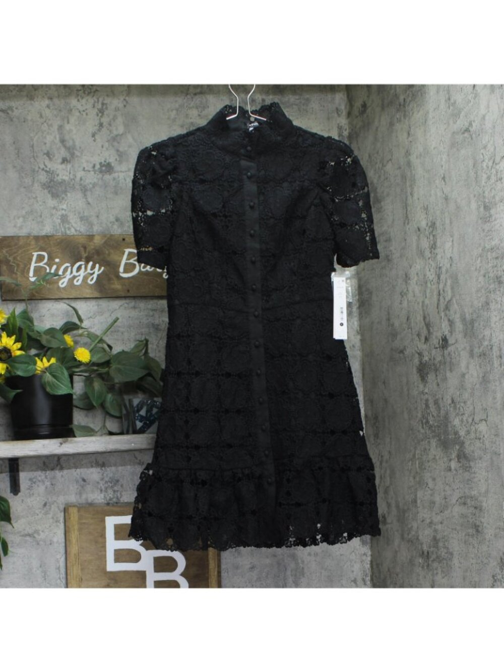 NWT Aqua Womens Floral Lace Mock Neck Mini Dress IDM11073 Black S - Picture 2 of 9